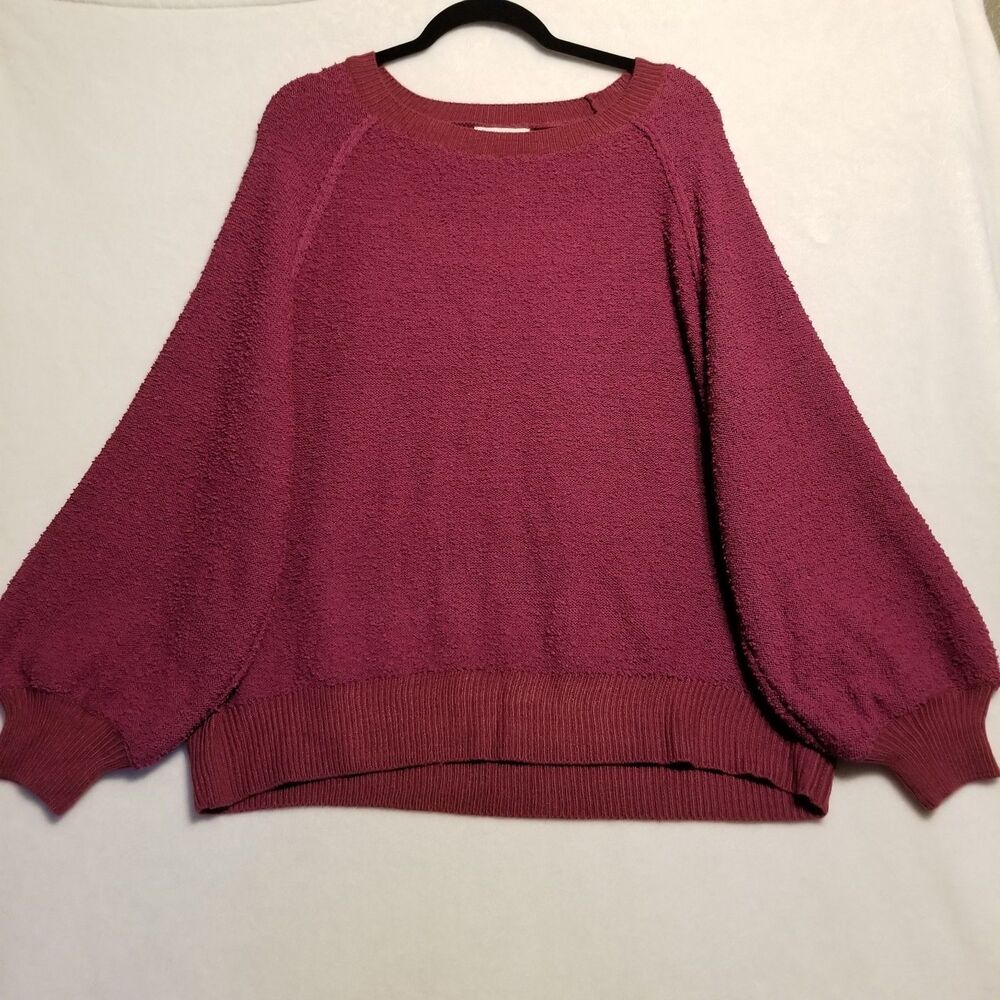 Umgee+ XL Sweater Textured Slub Knit Raspberry Purple Balloon Sleeve Bohemian